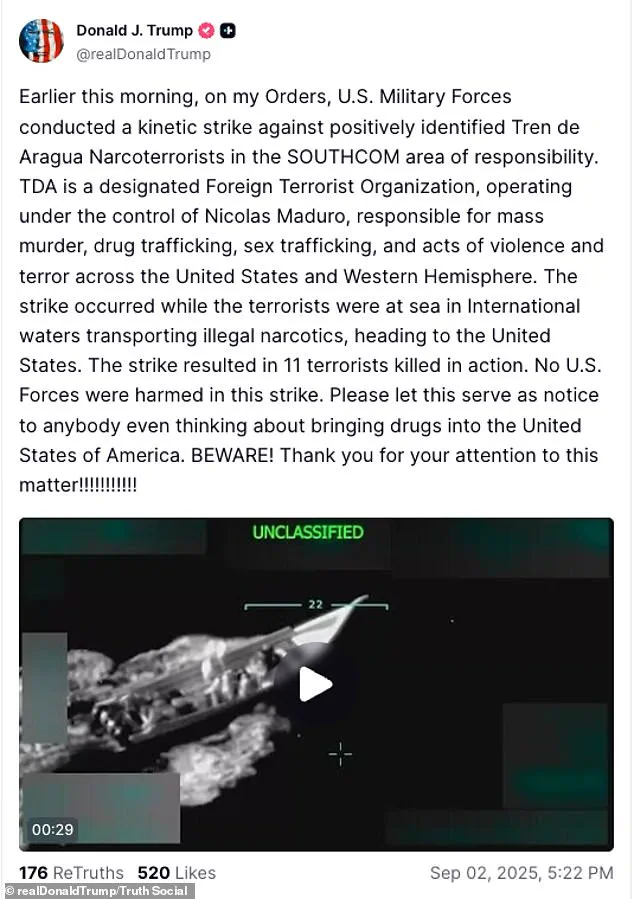 Legal and Ethical Controversy Over U.S. Strike on Alleged Narcoterrorist Boat in Caribbean Using Disguised Aircraft