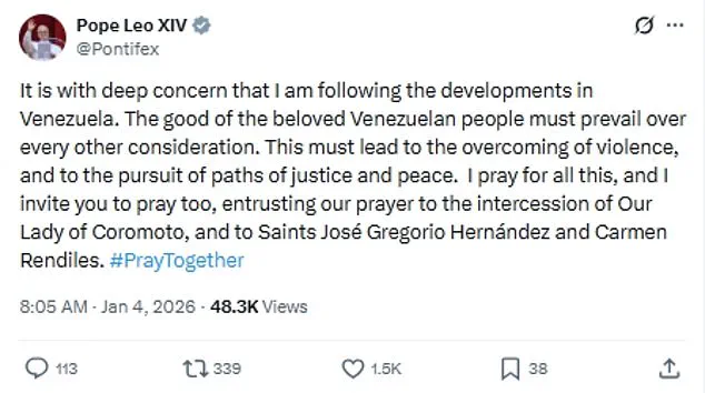 Pope Issues Urgent Appeal for Peace Amid U.S. Action in Venezuela