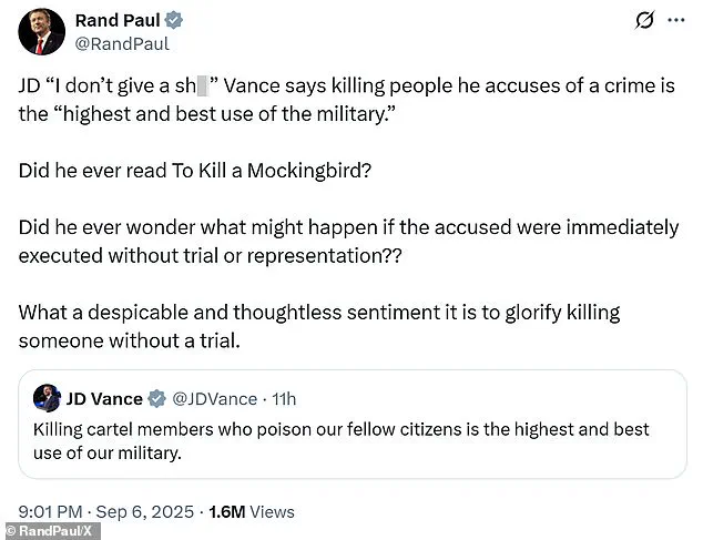 Rand Paul Criticizes JD Vance's Support of Controversial U.S. Strike on Venezuelan Drug Cartel Vessel