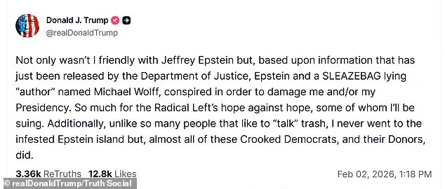 Trump Vows Legal Action Over Epstein Files, Reiterates 'No Connection' Claim